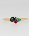 Four Stones Cluster Ring, Sapphire Cluster Ring, Multi Gemstone Ring