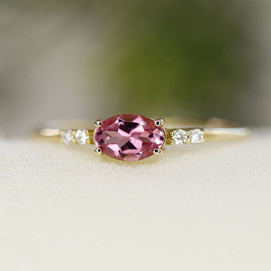 14k Pink Tourmaline Birthstone Ring, 14k Solid Gold Tourmaline Engagement Ring