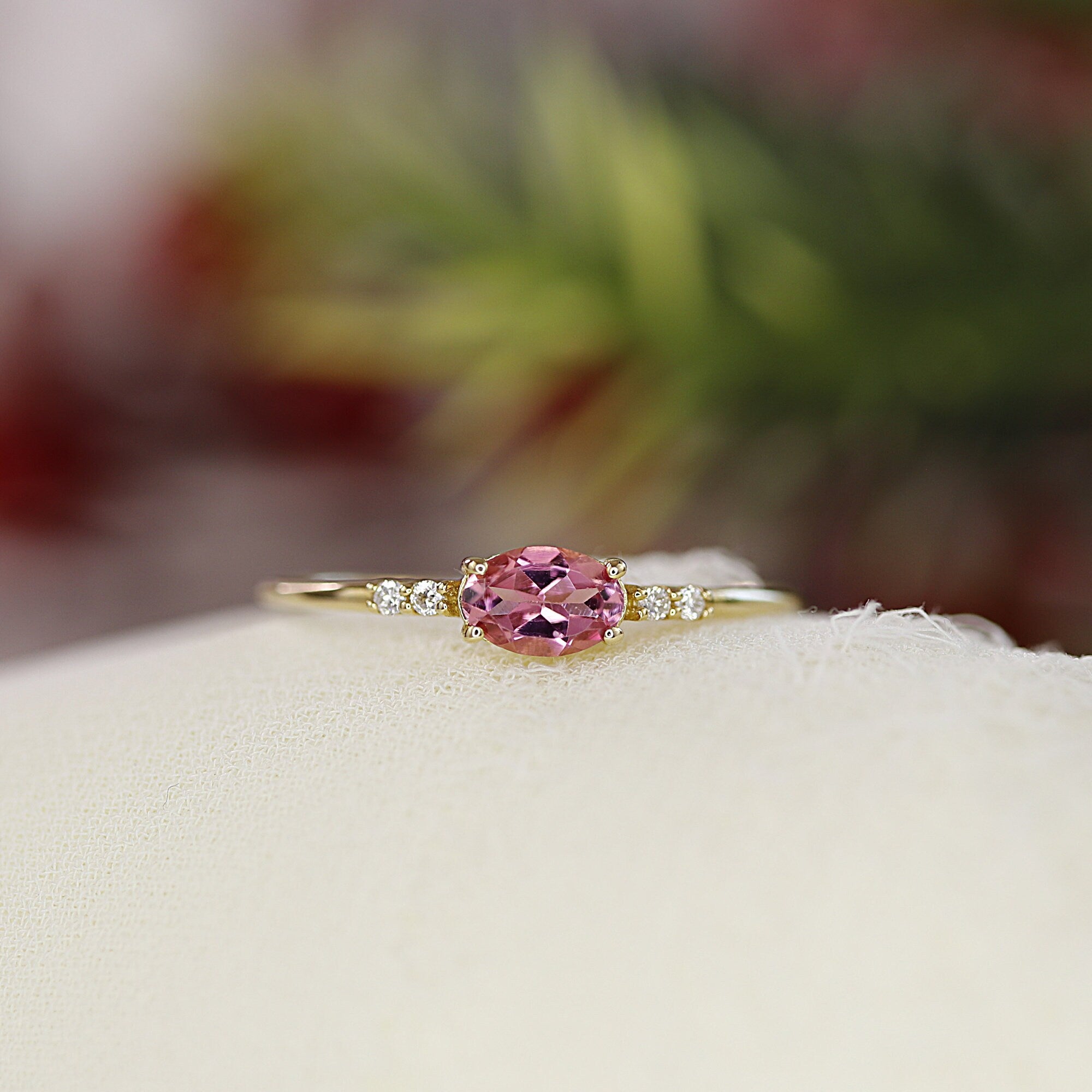 14k Pink Tourmaline Birthstone Ring, 14k Solid Gold Tourmaline Engagement Ring