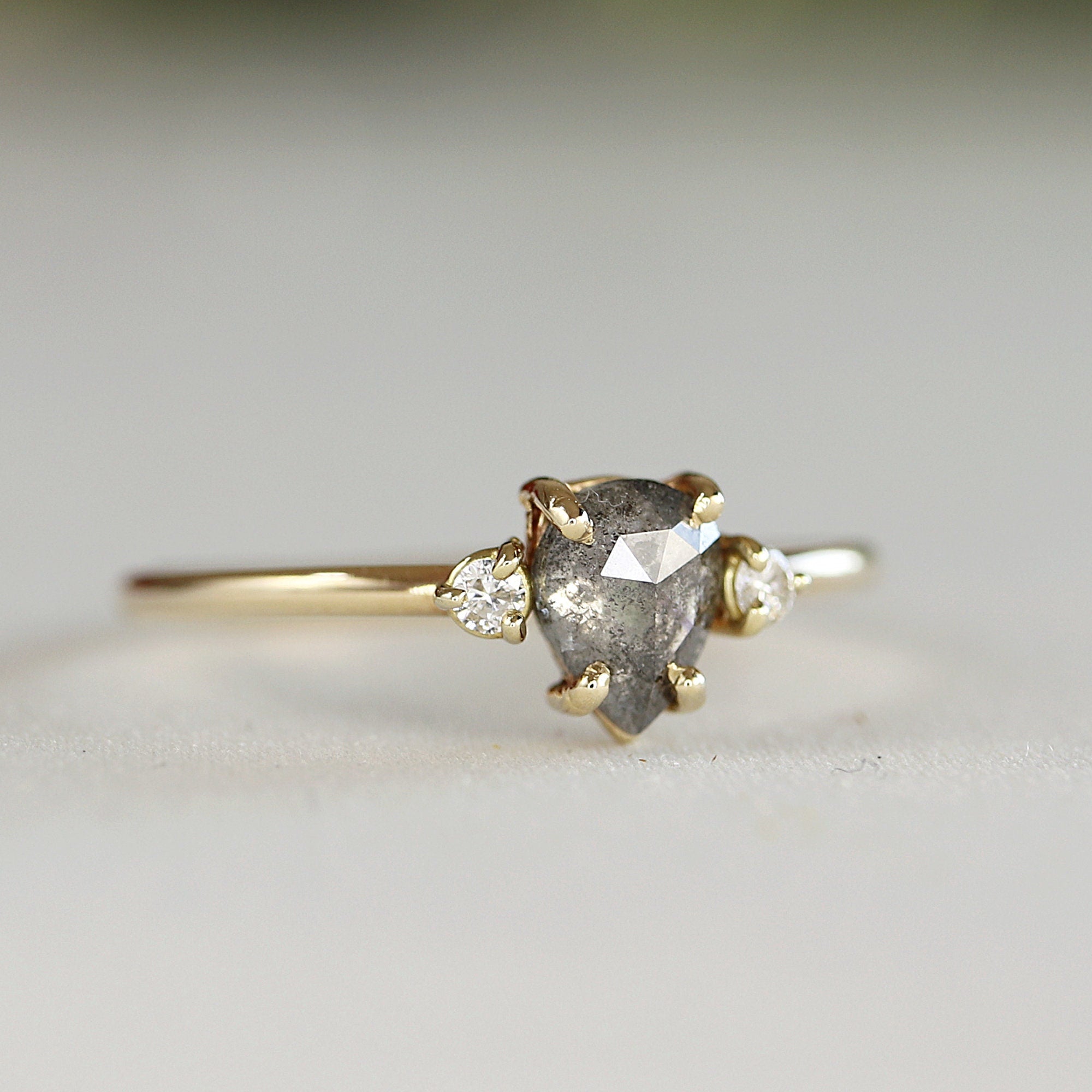 Pear Salt and Pepper Diamond Ring