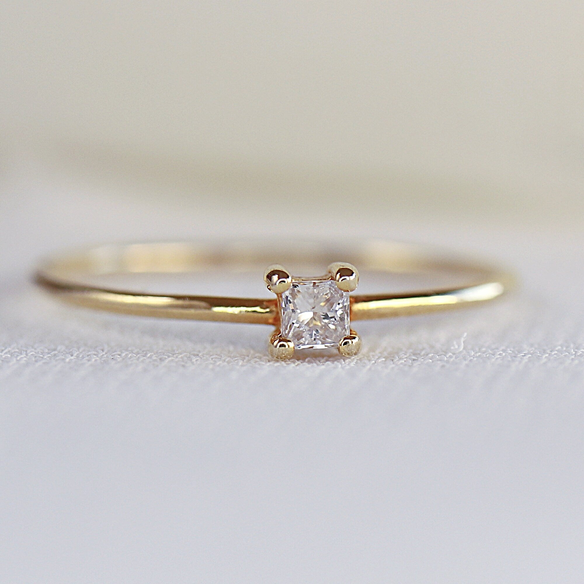 Dainty Princess Cut Diamond Stacking Ring