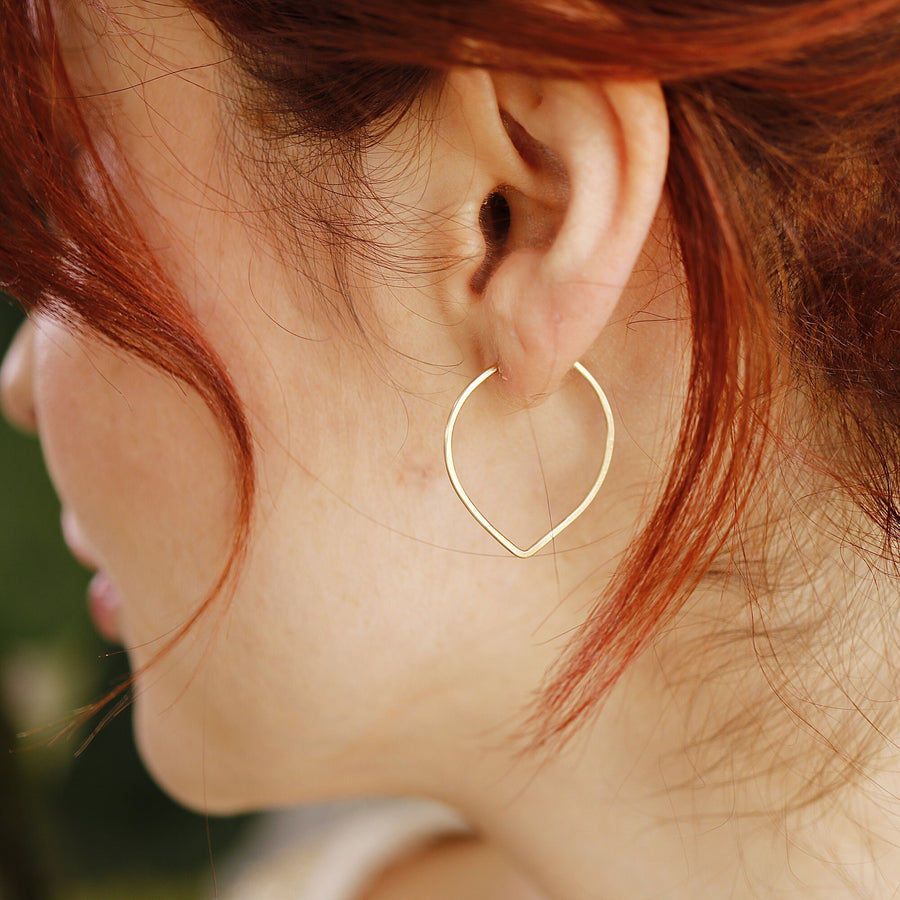 Petal Hoop Earrings, 14k Solid Gold Petal Earrings