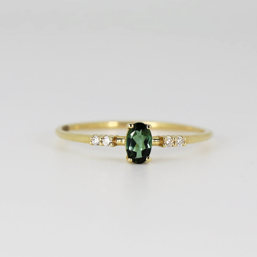 Oval Green Tourmaline w. Diamonds Ring, 14k Solid Gold Tourmaline Engagement Ring,  Green Gemstone Ring, Promise Ring, Christmas Gift