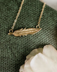 14k Solid Gold Feather Necklace