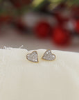 Cute Diamond Heart Earrings, 14k Solid Gold Diamond Screw Studs, Christmas Gift, Dainty Heart Studs, Minimalist Studs Earrings, Single/Pair