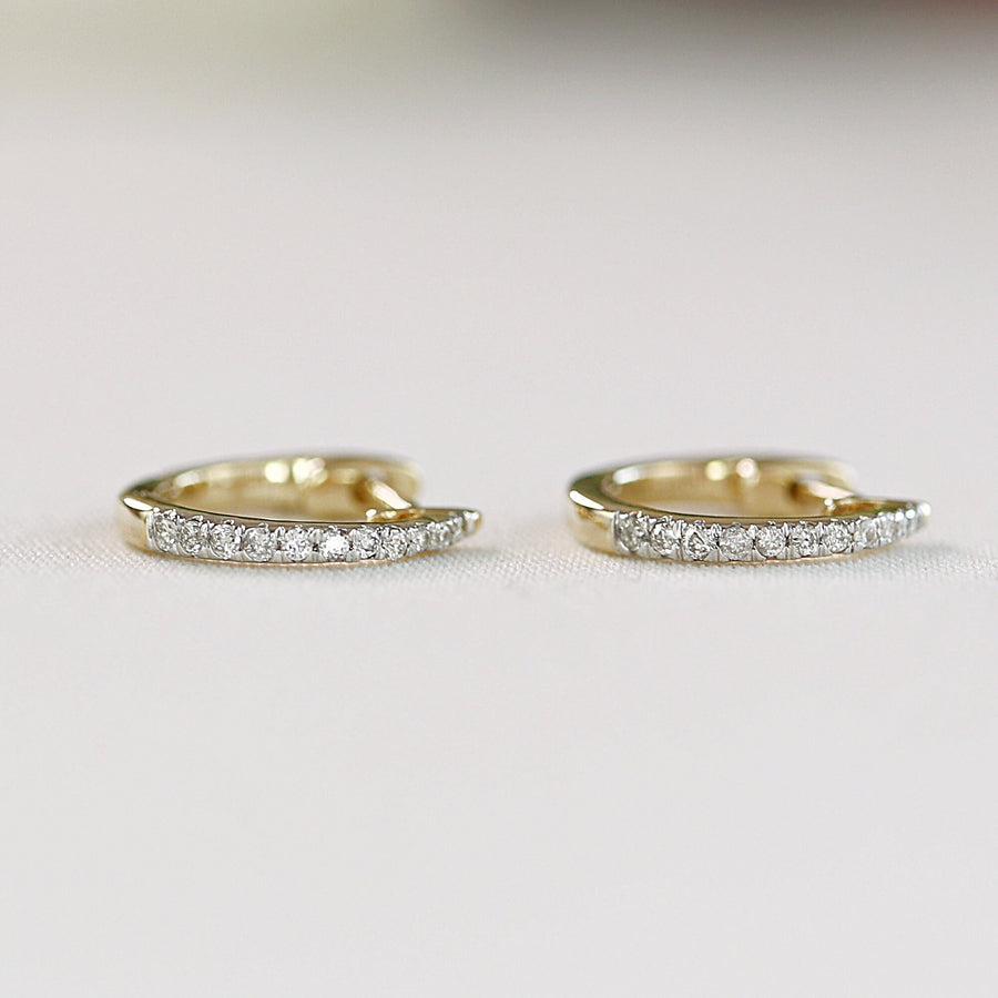14k Solid Gold Diamond Huggies, Diamond Hoop Earrings