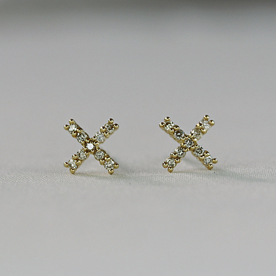 Diamond X Earrings 14k Yellow Gold, Criss Cross Stud Earrings
