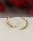 Diamond Moon Earrings 14k Solid Gold