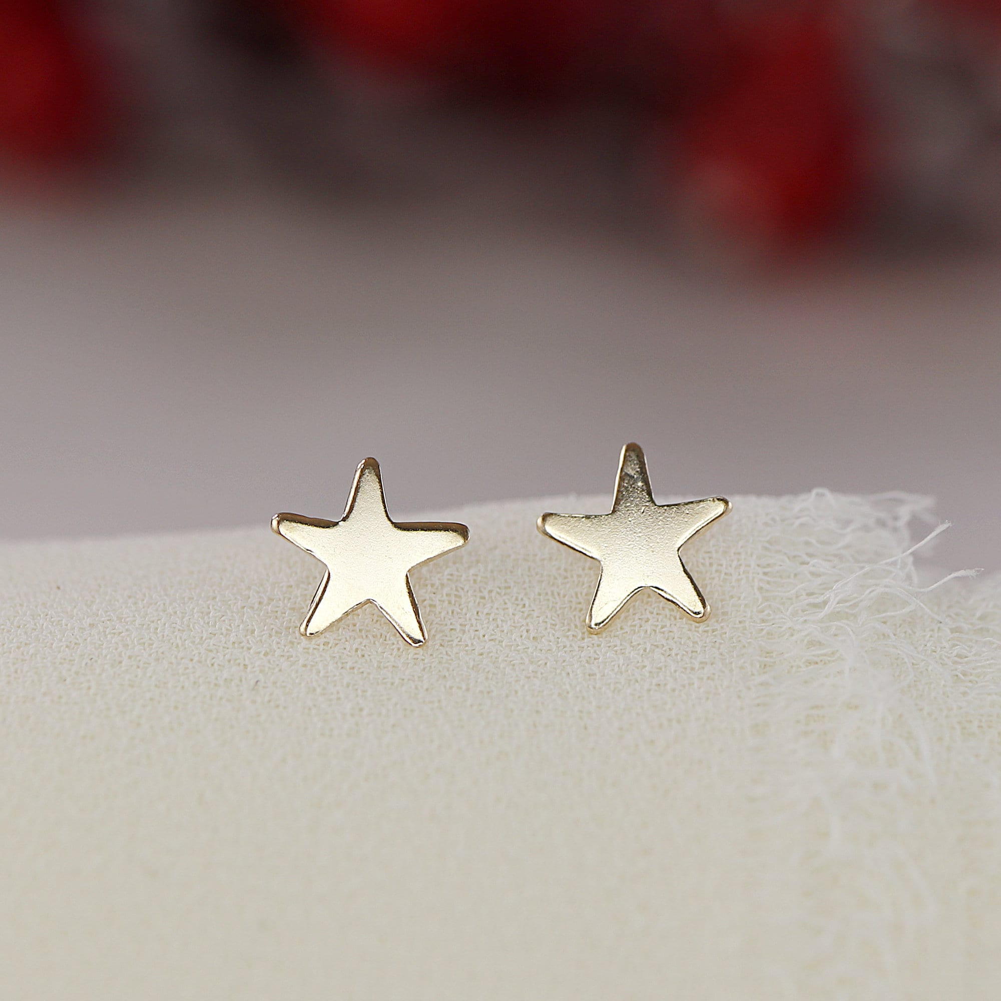 Tiny Star Studs 14k Solid Gold, Second Hole Studs