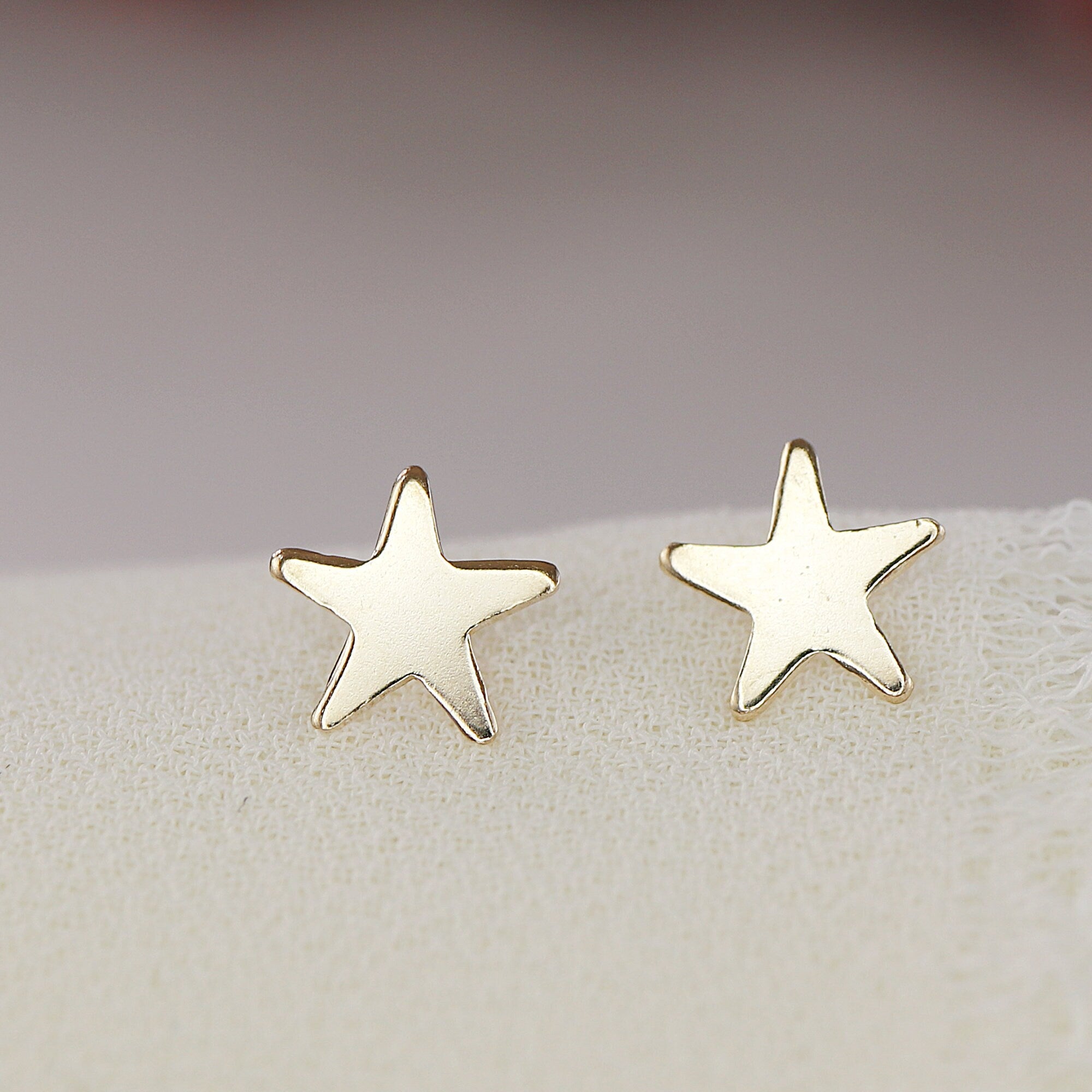 Tiny Star Studs 14k Solid Gold, Second Hole Studs