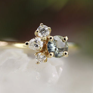 Diamond & Green Sapphire Cluster Engagement Ring