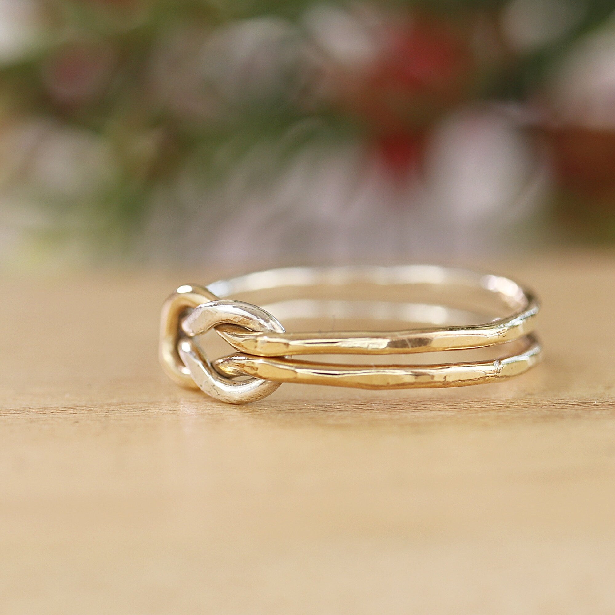 Mixed Metal Knot Ring, Gold Knot Ring, Gold Filled and Sterling Silver Knotted Ring, Hammered Midi Ring, Handmade Jewelry Gift For Wife