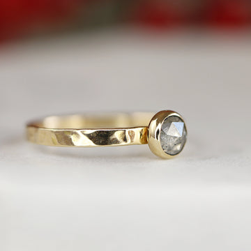 5mm Salt and Pepper Diamond Ring, Solid 14k Gold Rustic Diamond Stacking Ring