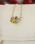 14k Gold Multi Gemstone Necklace: Citrine, Opal, Green Tourmaline and Diamond