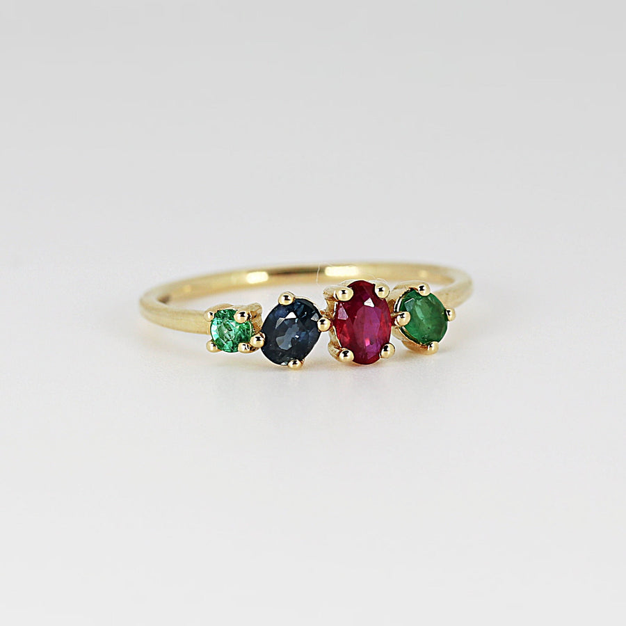 14k Gold Cluster Ring, Sapphire Cluster Ring, Multi Gemstone Ring