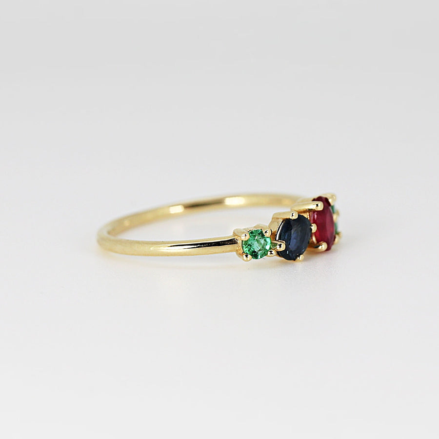 14k Gold Cluster Ring, Sapphire Cluster Ring, Multi Gemstone Ring