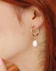Pearl Hoop Earrings, Gold Filled Hoop Earrings, Baroque Pearl Earrings, Big Pearl Earrings, Minimal Pearl Earrings