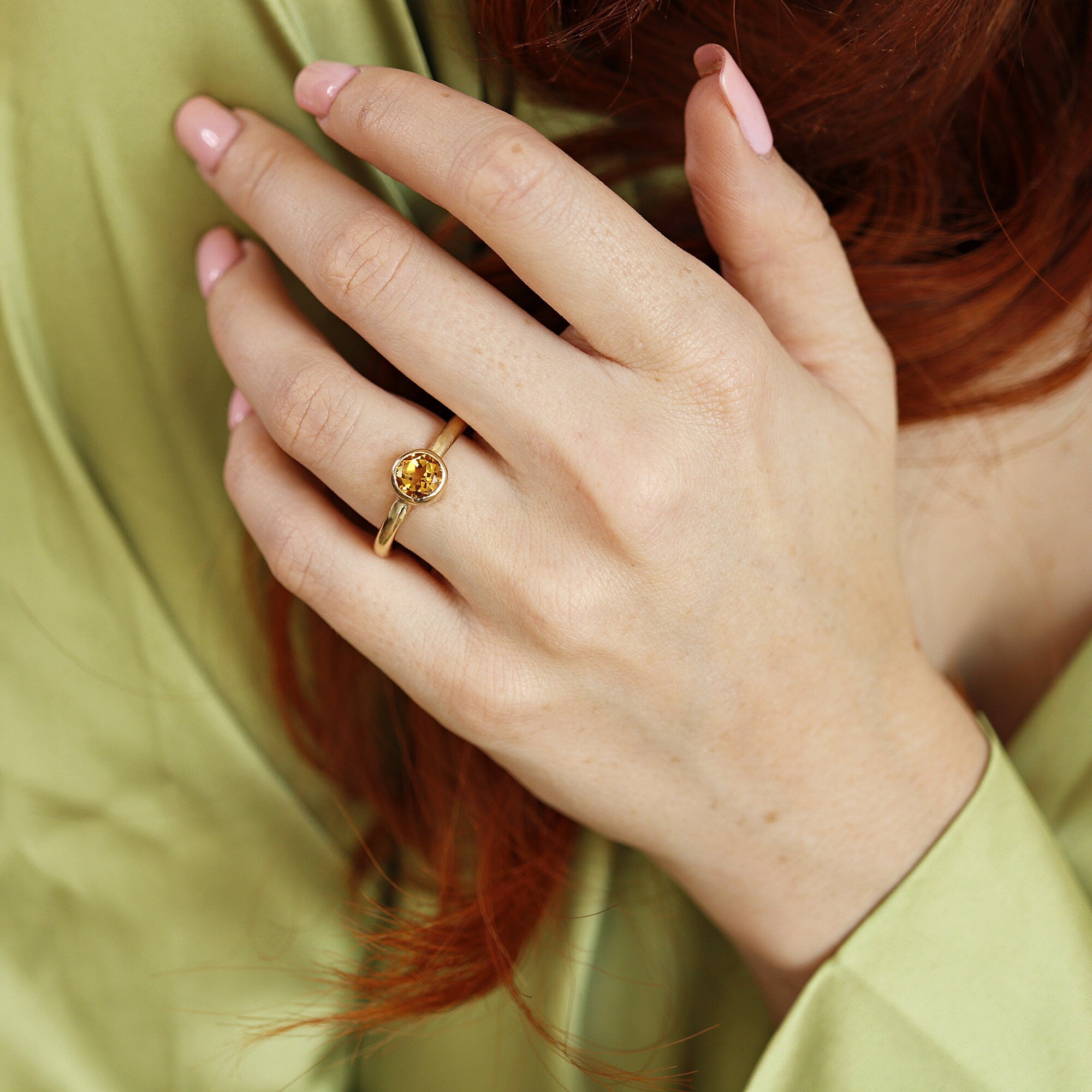 Citrine Ring, November Birthstone Ring, 14k Solid Gold Solitaire Gemstone Ring