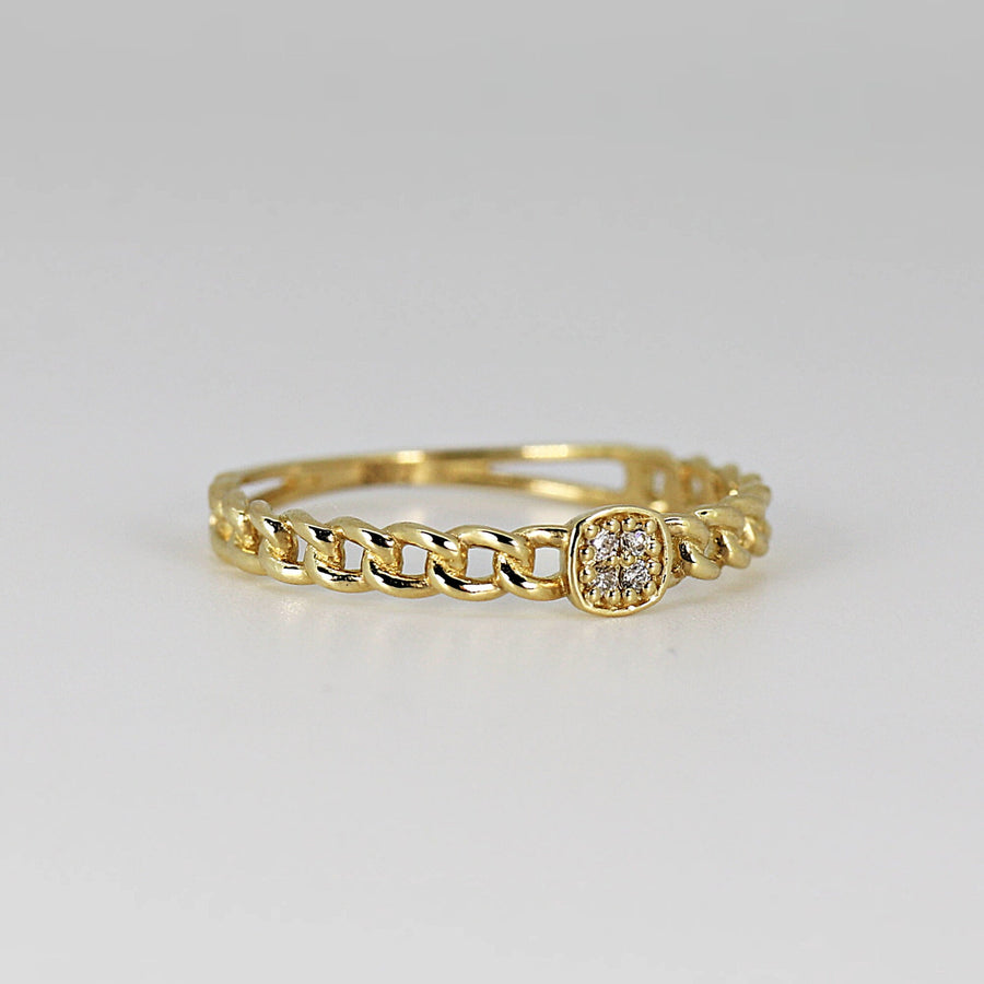 Square Pave Diamond Ring 14k Solid Gold