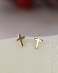 Gold Cross Earrings, 14k Solid Gold Cross Stud Earrings