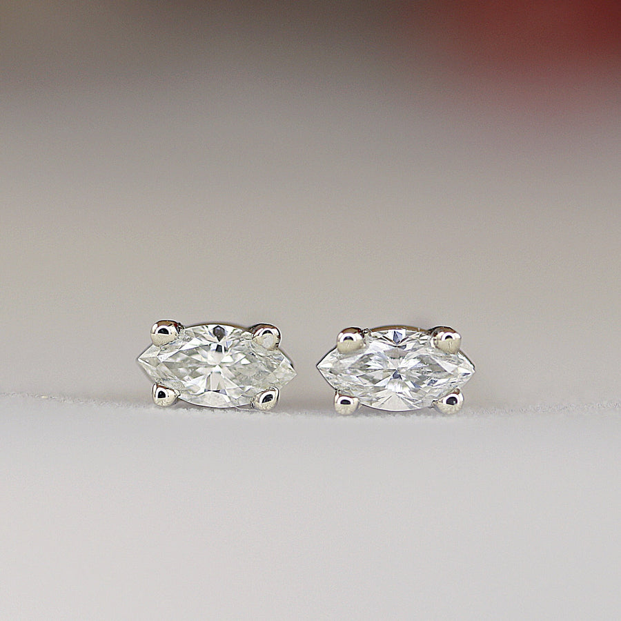 Marquise Diamond Stud Earrings, 0.14 ct VS Diamond Earrings 14k Solid Gold