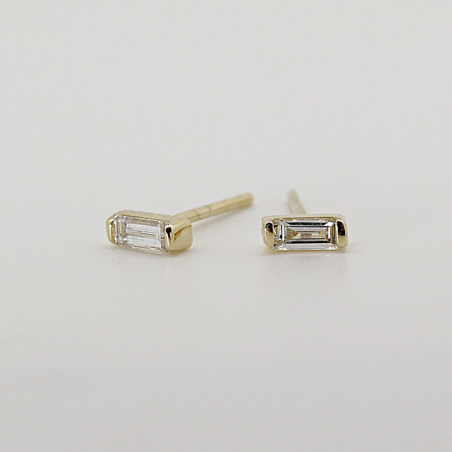 Baguette Diamond Stud Earrings 14k Gold