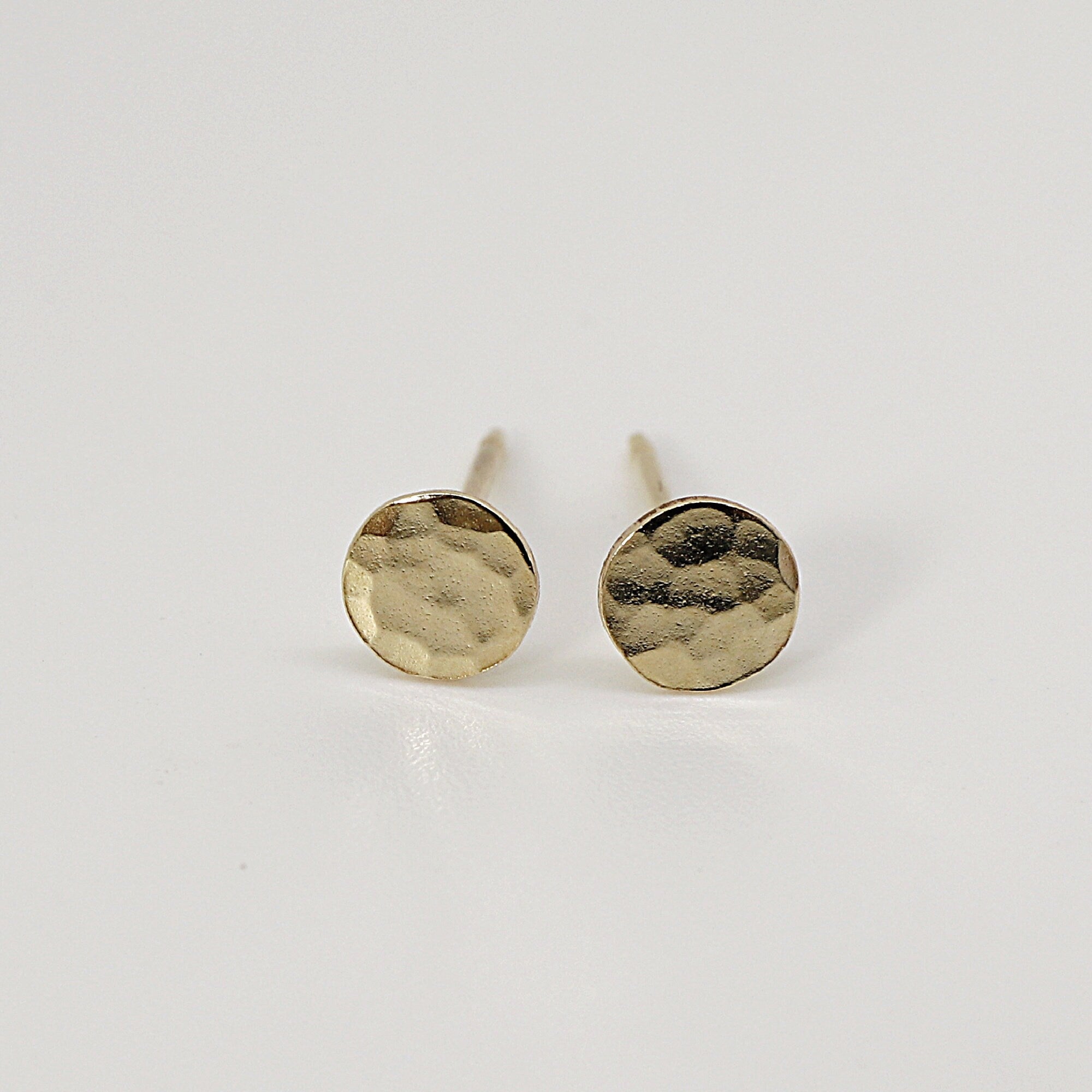 Tiny Gold Circle Earrings, Single or Pair Hammered Gold