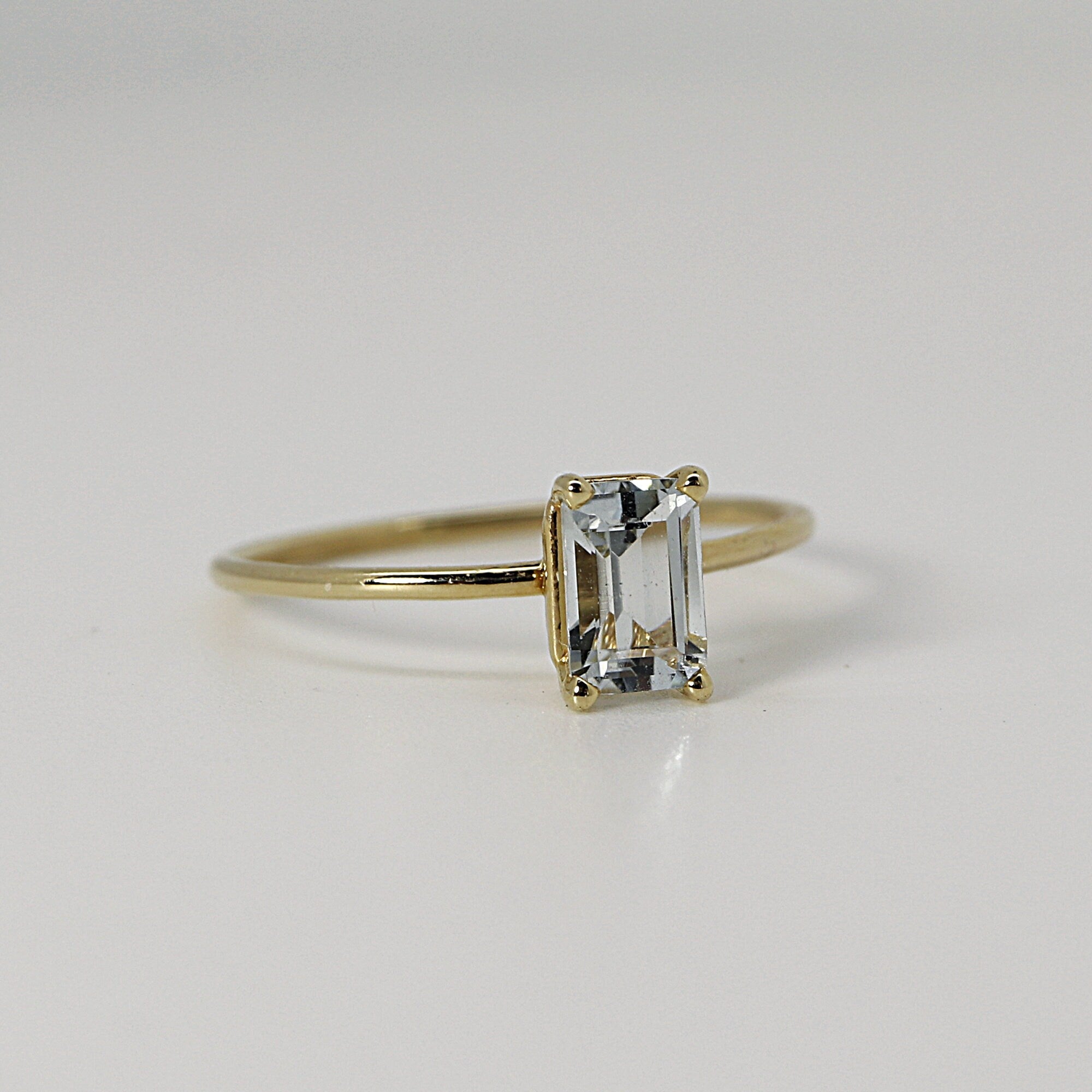 14k Gold Emerald Cut Aquamarine Ring