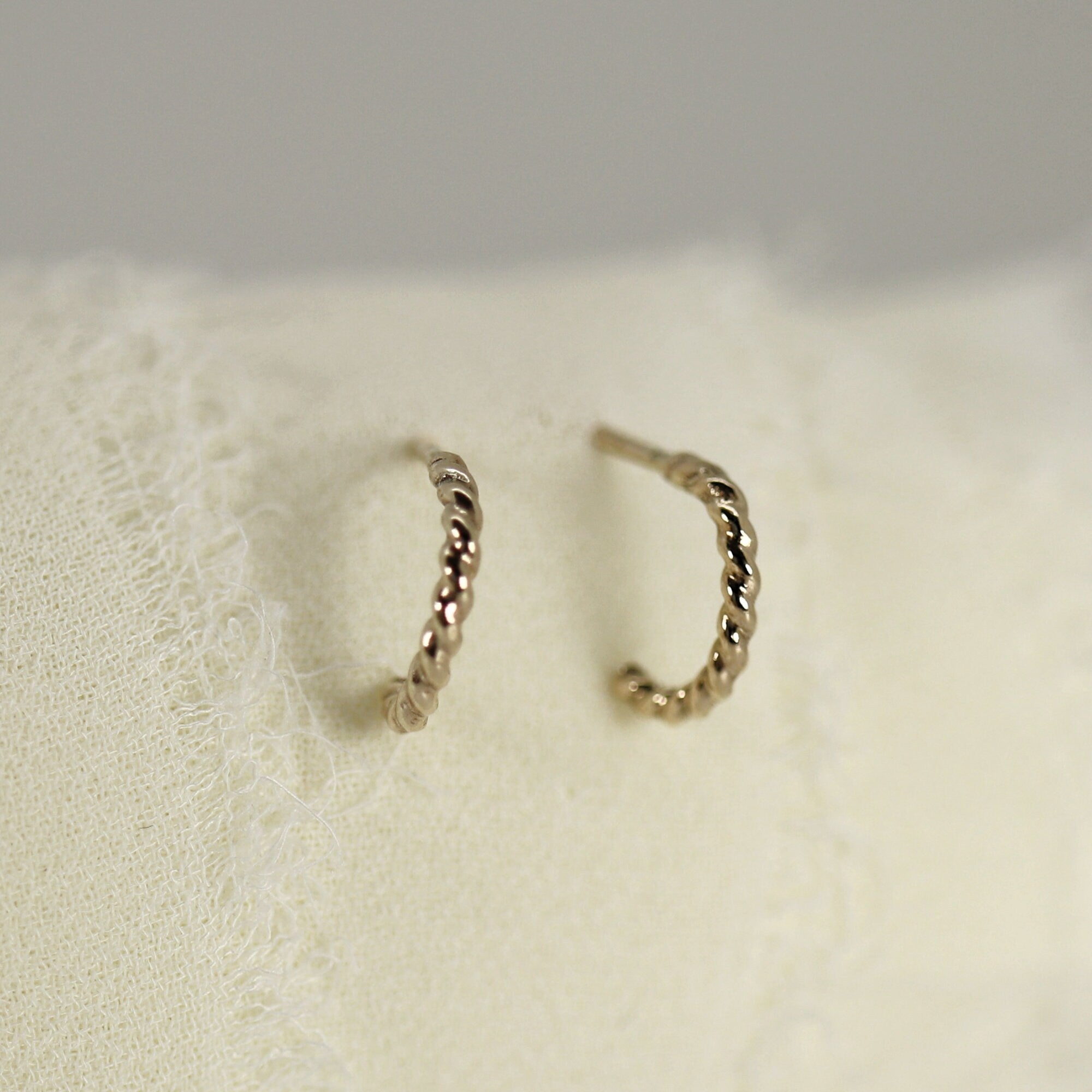 Tiny Twisted Huggie Hoops, 14k Gold Hoop Earrings