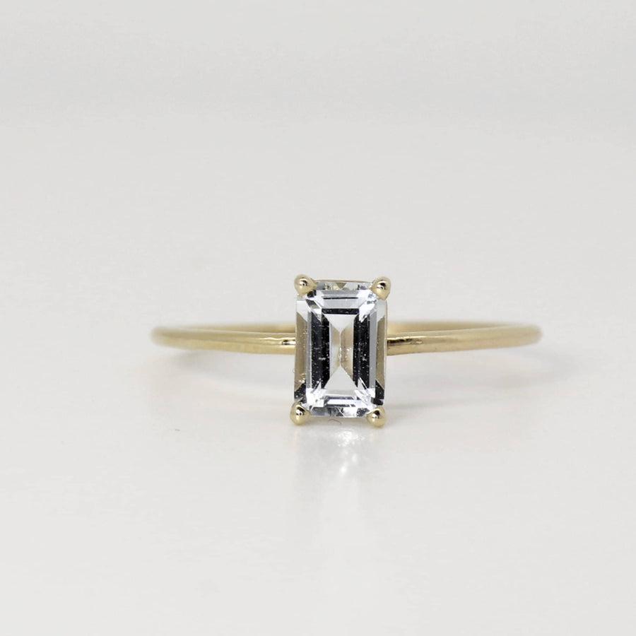 14k Gold Emerald Cut Aquamarine Ring