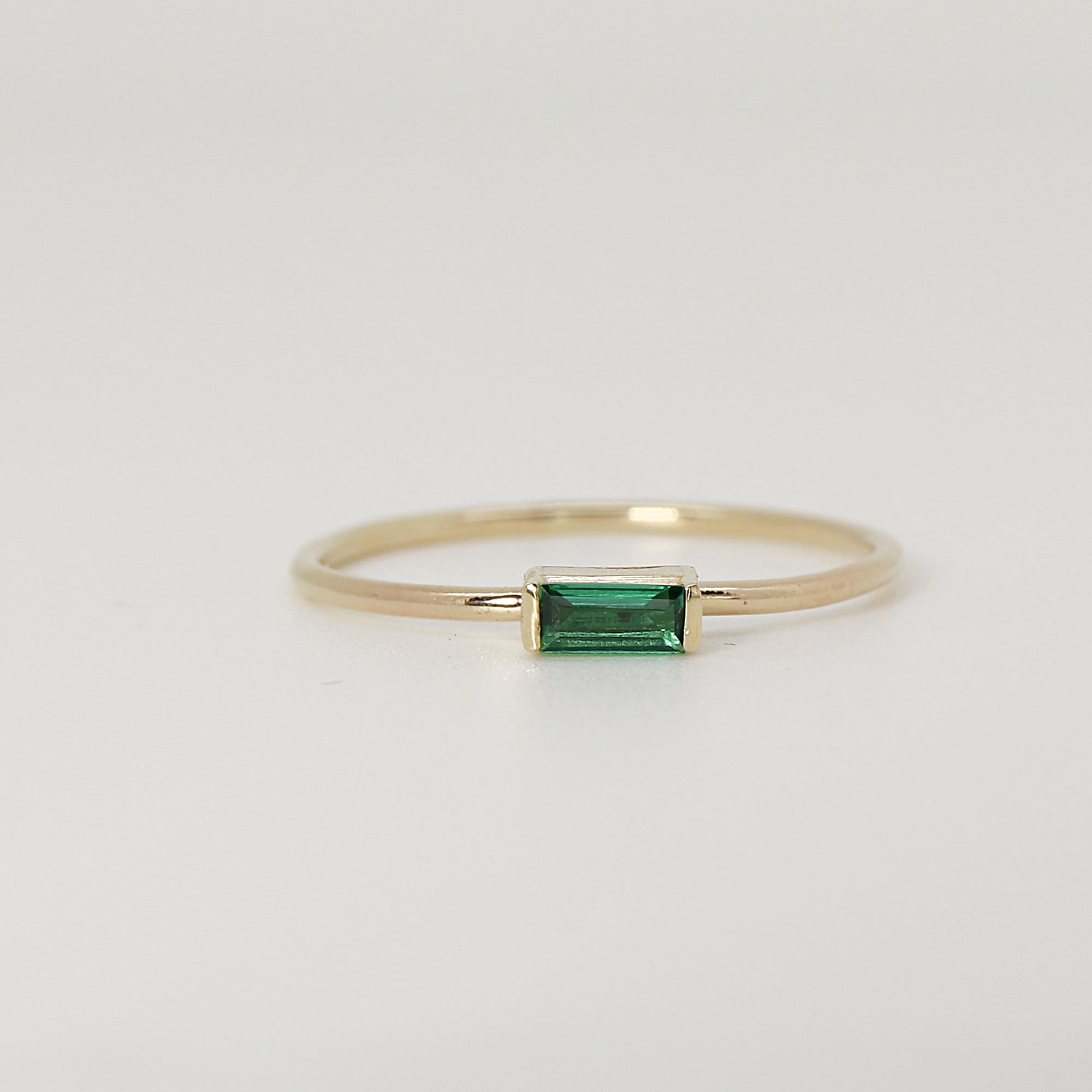 Minimalist Baguette Emerald Ring 14k Gold