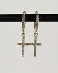 Diamond Cross Hoop Earrings, Gold Hoop Dangle Earrings