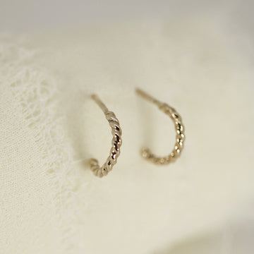 Tiny Twisted Huggie Hoops, 14k Gold Hoop Earrings