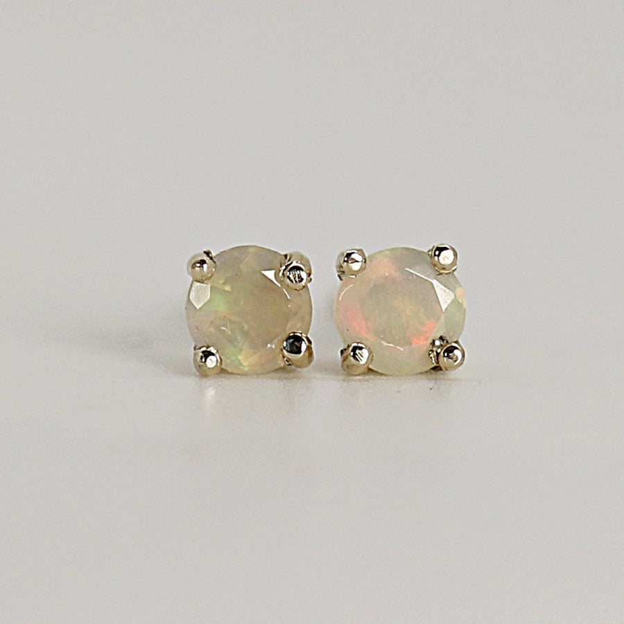 Round Cut Opal Stud Earrings 14k Gold