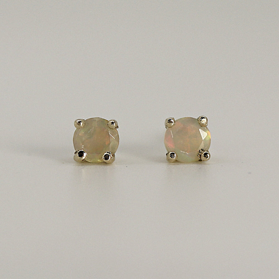 Round Cut Opal Stud Earrings 14k Gold