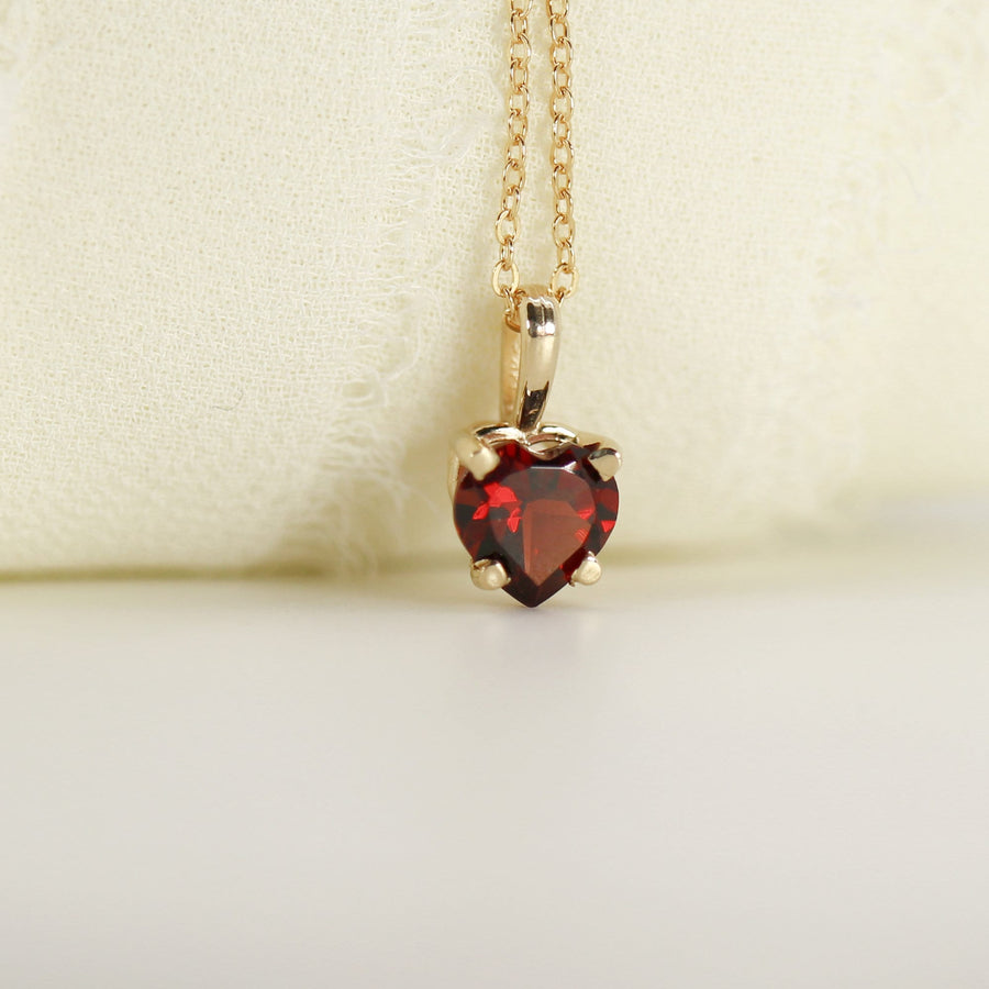 Minimalist Heart Garnet Necklace 14k Solid Gold,