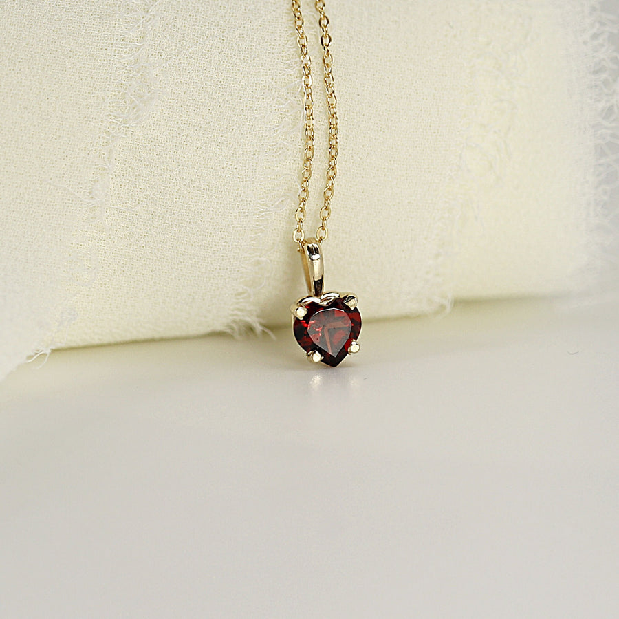 Minimalist Heart Garnet Necklace 14k Solid Gold,