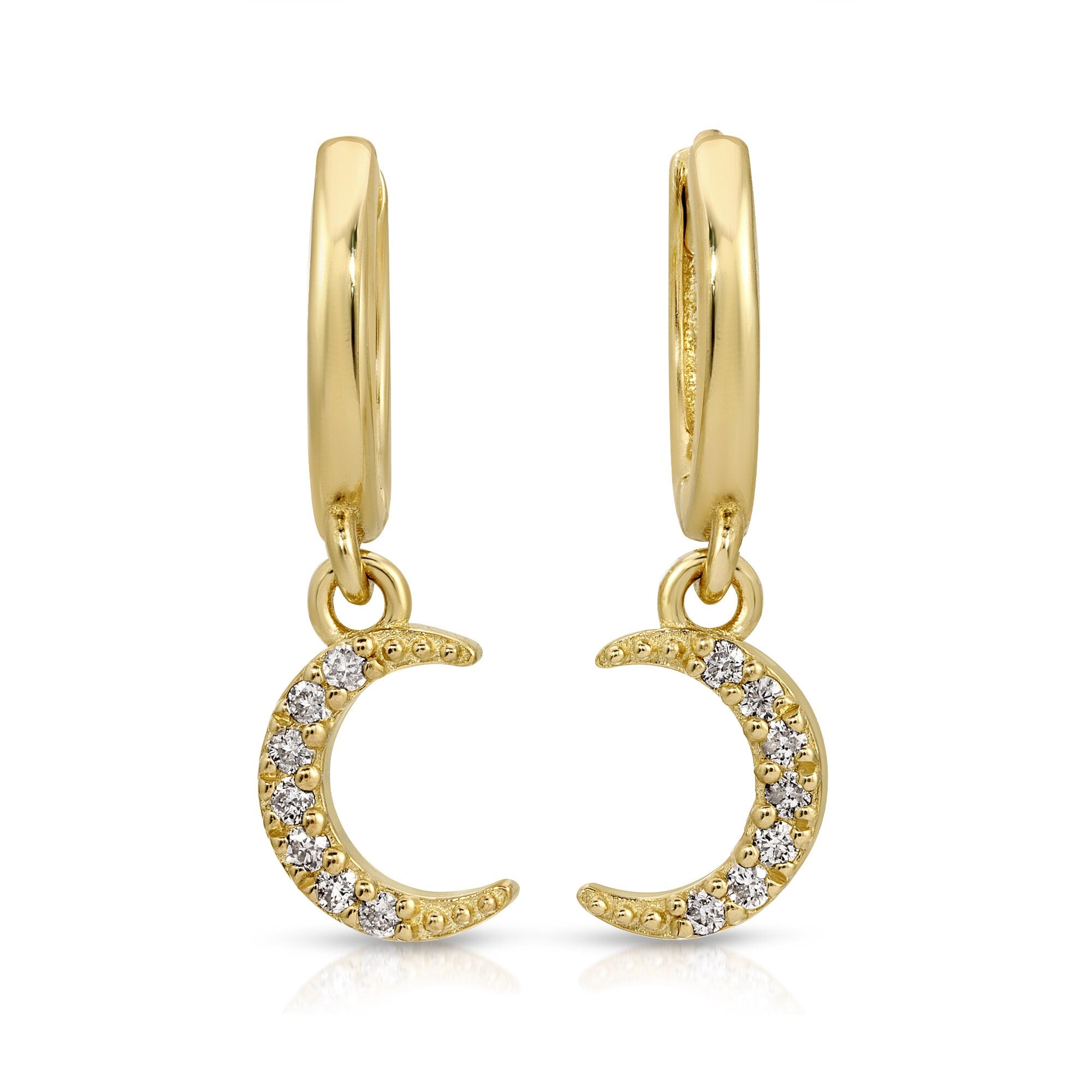 Natural Diamonds Crescent Moon Huggie Hoops