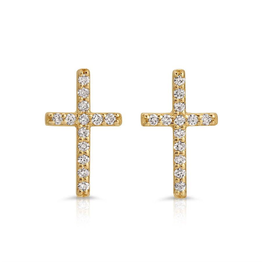 14k Yellow Gold Diamond Cross Earrings