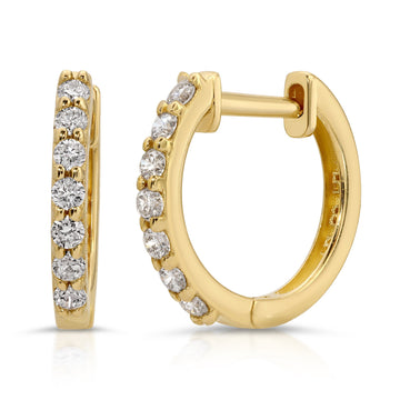 Diamond Huggies, 14k Solid Gold Diamond Hoop Earrings, 14k Gold Diamond Earrings, Small Diamond Huggie Hoops, Single or Pair