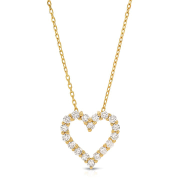 14k Gold Diamond Sliding Heart Necklace, Natural Diamond Open Heart Necklace, Mother's Day Gift, Love Necklace, Open Heart Necklace