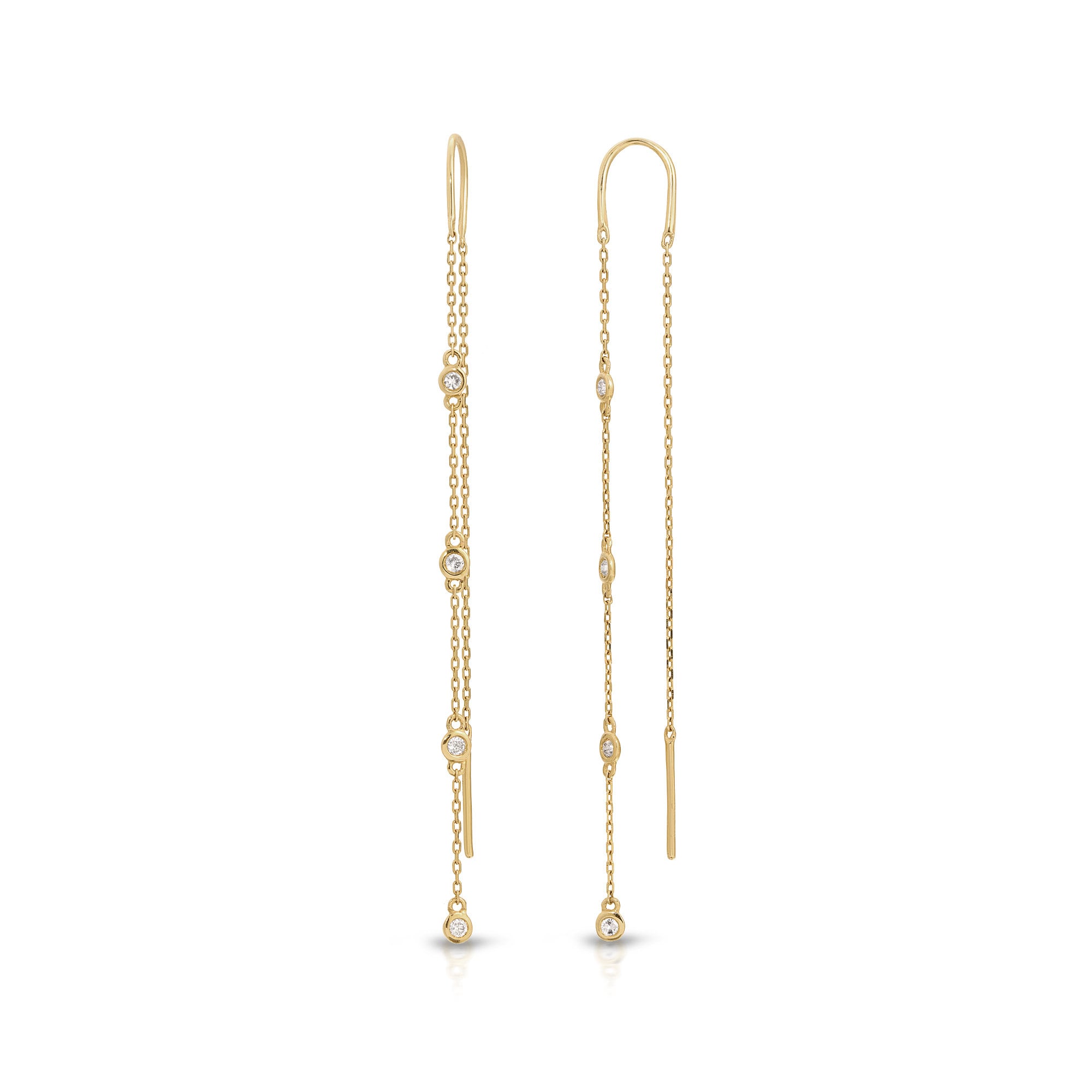 Diamond By The Yard Earrings, 14k Gold Diamond Threader Earrings