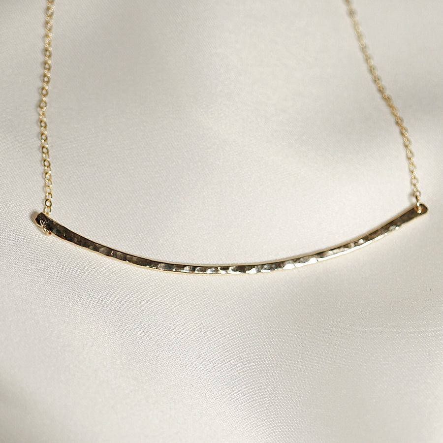 Curved Hammered Bar Necklace, Gold Curved Bar Necklace