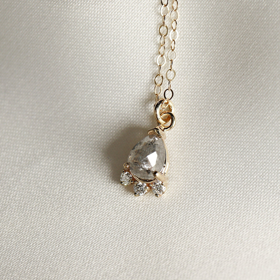 Salt and Pepper Diamond Necklace in 14k Solid Yellow Gold