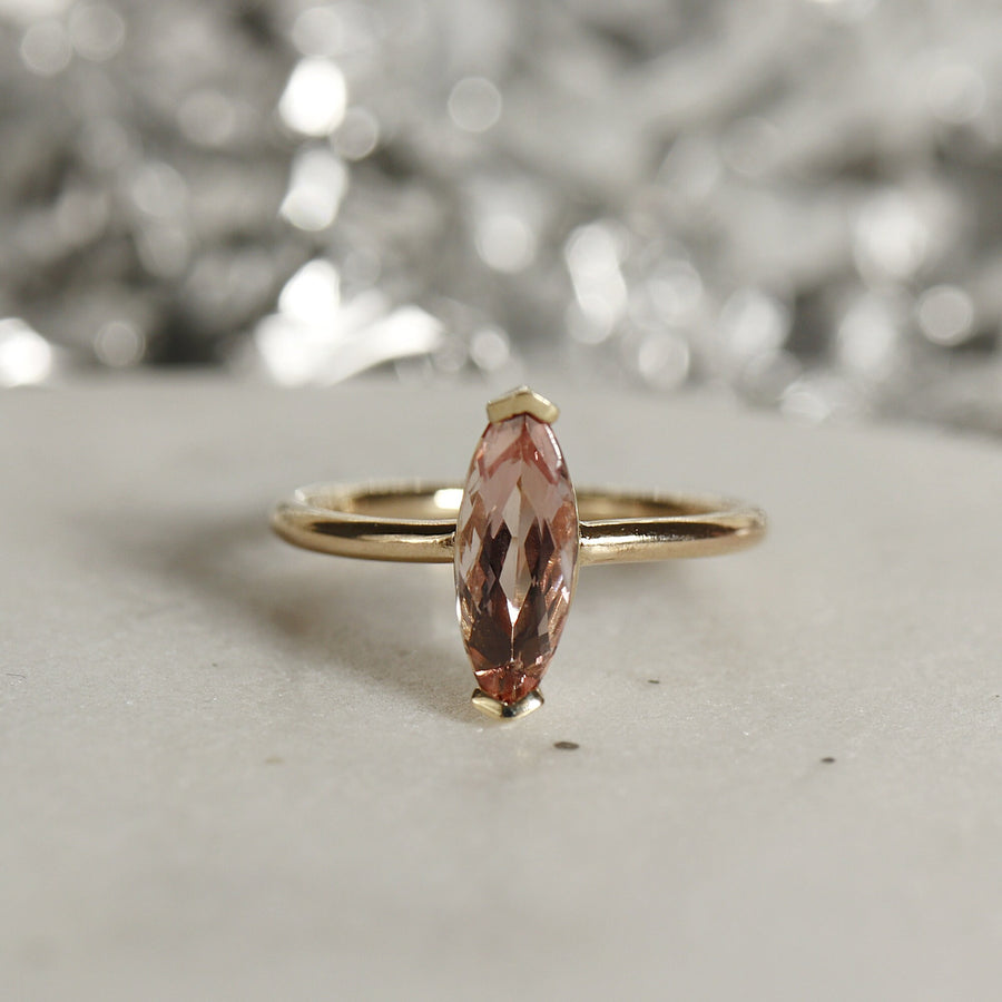 Marquise Imperial Topaz Ring, 14k Gold Peach Gemstone Engagement Ring, Minimalist Promise Ring, Marquise Handmade Gold Ring