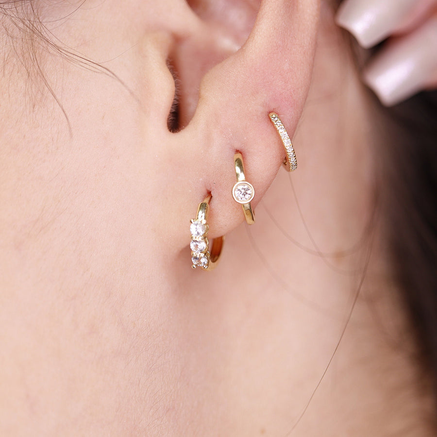 14k Gold White Sapphire Hoop Earring