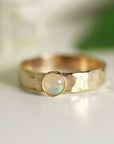 Hammered Thick Gold Band Bezel Set Opal Rin