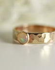 Hammered Thick Gold Band Bezel Set Opal Rin