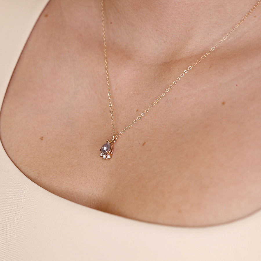 Salt and Pepper Diamond Necklace in 14k Solid Yellow Gold