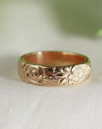Floral Wedding Band Solid 14k Gold, Thick Wedding Ring
